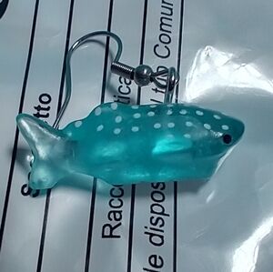 Blue and white shark wire earrings
